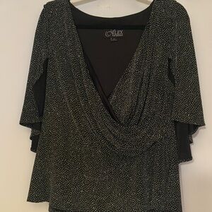 Alex Evenings Glittering Black and Silver Caplet Blouse